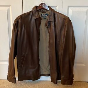 Brown leather jacket houndstooth lining